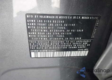 2023 Volkswagen Tiguan 2.0T S z USA, uszkodzony, nr VIN 3VVRB7AX9PM132401